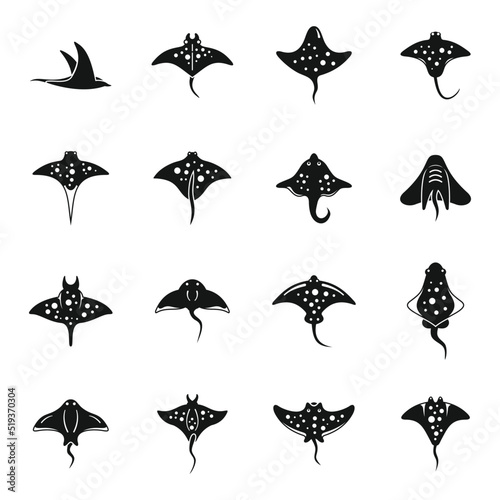 Stingray icons set simple vector. Ocean fish