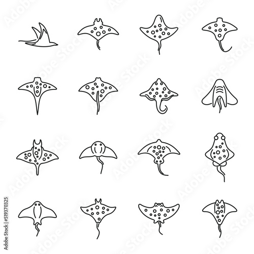 Stingray icons set outline vector. Ocean fish