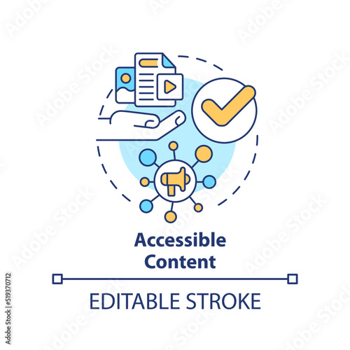 Accessible content concept icon. Multiple communication channels. Data requirement abstract idea thin line illustration. Isolated outline drawing. Editable stroke. Arial, Myriad Pro-Bold fonts used