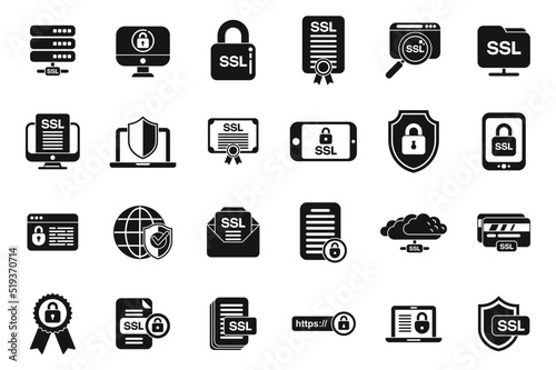 SSL certificate icons set simple vector. Ssl security