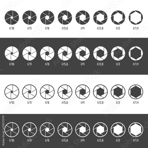 Aperture icon set. Vector Illustration