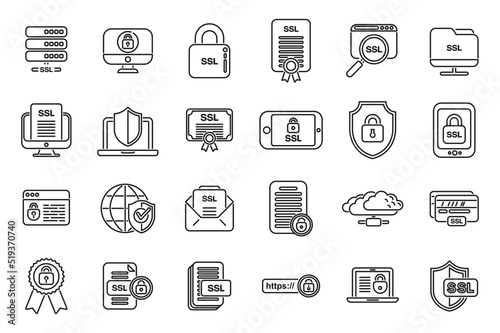 SSL certificate icons set outline vector. Ssl security