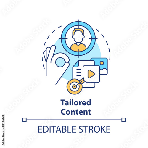 Tailored content concept icon. Personalized data. Information requirement abstract idea thin line illustration. Isolated outline drawing. Editable stroke. Arial, Myriad Pro-Bold fonts used