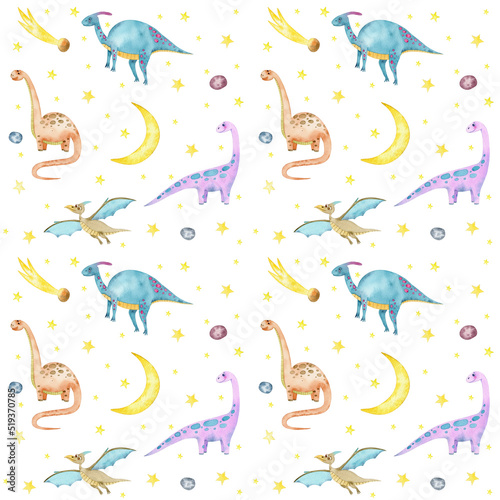watercolor seamless pattern dinosaurs  ancient animals
