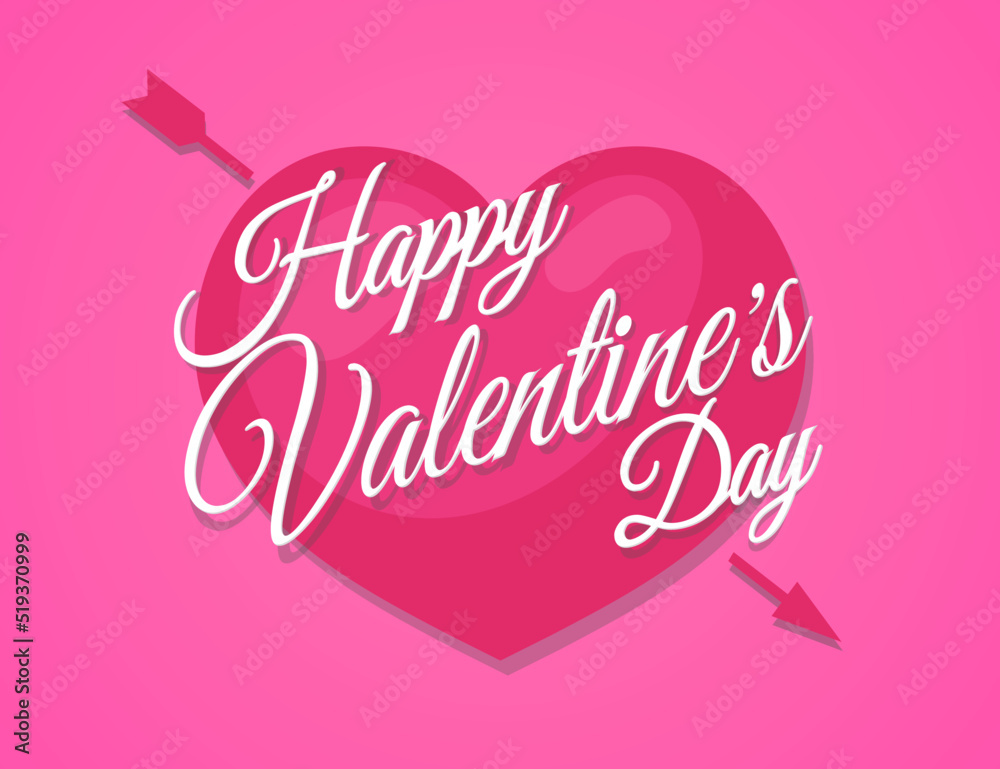 Happy Valentine's sign on heart pierced by an arrow on background pink color. Vector illustration