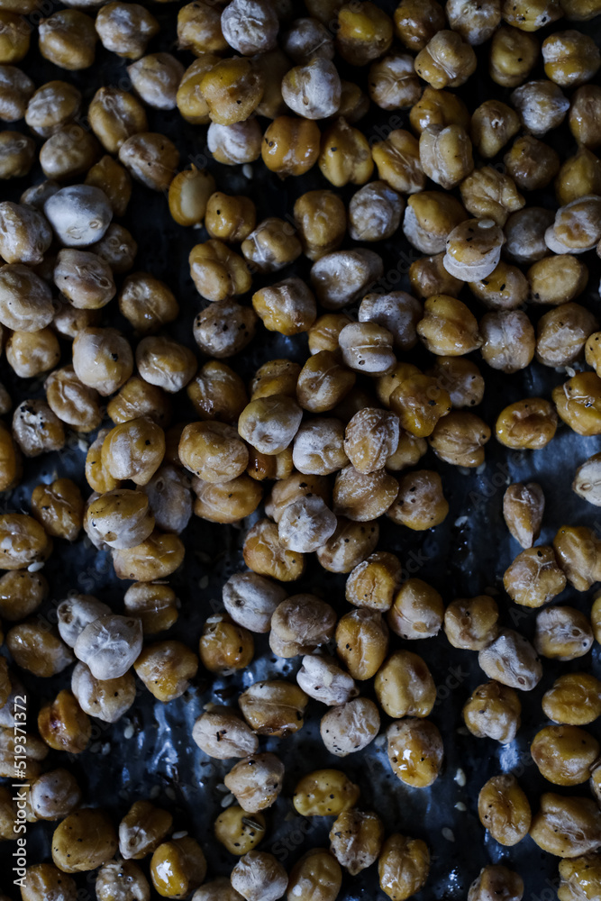 Chick peas from oven. Freshly backed ingredients for falafel. Chick peas from oven. Freshly backed ingredients for falafel.