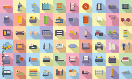 Thread production icons set flat vector. Fashion beauty