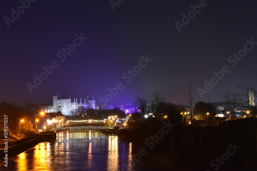 Kilkenny Castle and night view of the city in Christmas Time