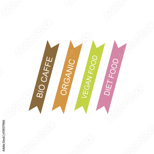 Bio Caffe, Organic, Vegan Food, Diet Food Colorful Ribbons isolated On White