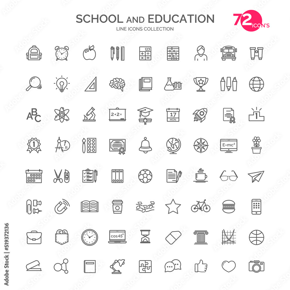 Set of school and education line icons school supplies isolated on white background. Vector design elements, business signs, logos, identity, labels and other branding objects. Vector Illustration Set of school and education line icons school supplies isolated on white background. Vector design elements, business signs, logos, identity, labels and other branding objects. Vector Illustration