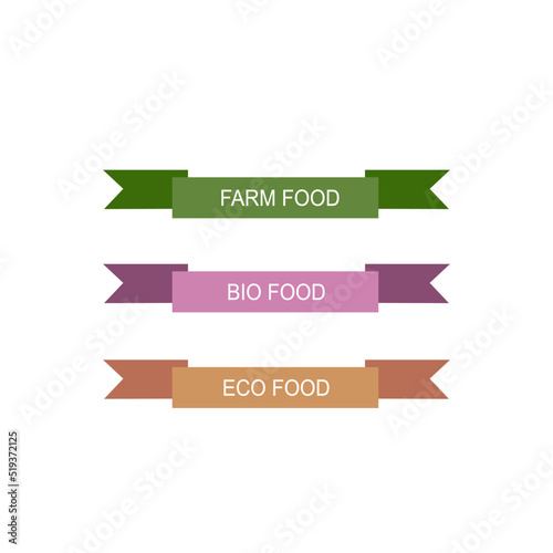 Farm food, Bio food, Eco food Design Colorful Labels Set isolated on White