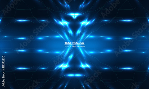 Abstract technology background. Digital technology background with blue lines and light rays effect. Vector illustration