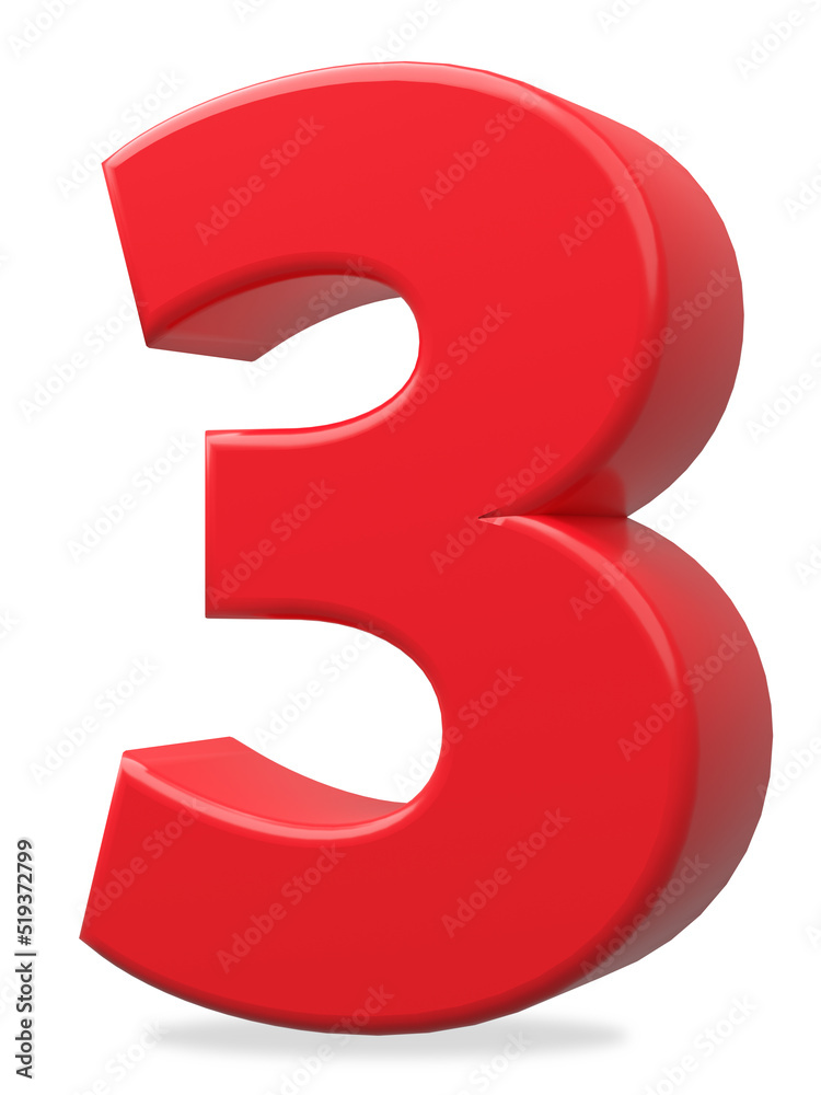Red number 3 on isolated white background Red number 3 on isolated white background
