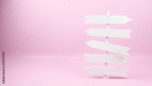 Directions sign, crossroads concept, pink background.