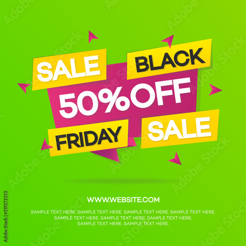 Black friday sale banner for your promotion isolated on green background. Super sale and discount. Vector Illustration