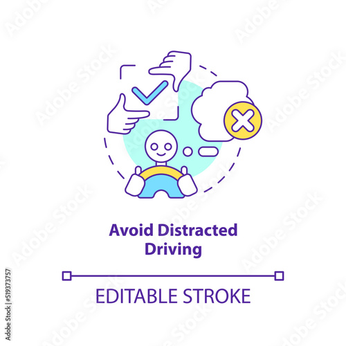 Avoid distracted driving concept icon. Driving safety for commercial drivers abstract idea thin line illustration. Isolated outline drawing. Editable stroke. Arial, Myriad Pro-Bold fonts used