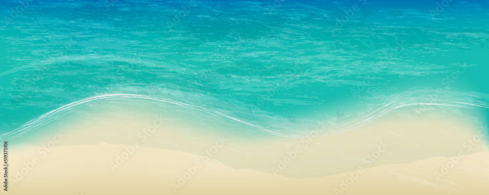 Ocean coast line top view banner, tide of the wave, abstract  background in turquoise and blue colours. Vector illustration,concept for card, poster, flyer, print.