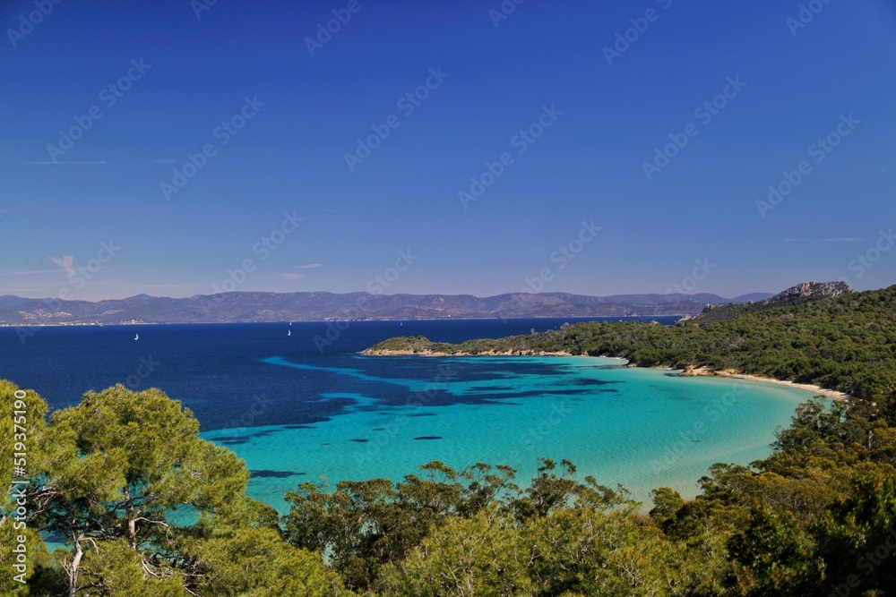 landscape of the  beach Porquerolle island on the Cote d'Azur France