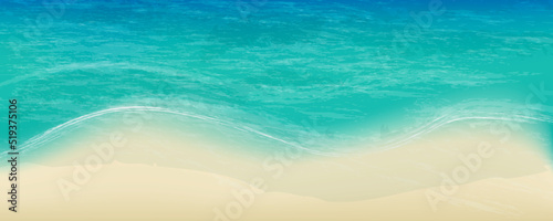 Ocean coast line top view banner, tide of the wave, abstract  background in turquoise and blue colours. Vector illustration,concept for card, poster, flyer, print.