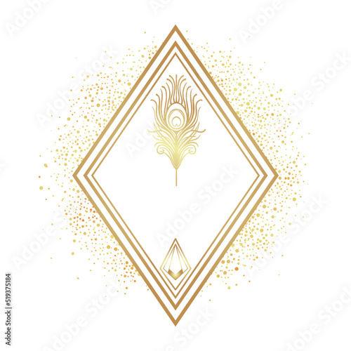 Art Deco vintage gold frame in white over white, design element. Retro party geometric background set, 1920s style. Vector illustration for glamour party, thematic wedding or textile prints.