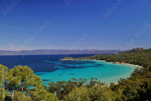 landscape of the beach Porquerolle island on the Cote d'Azur France