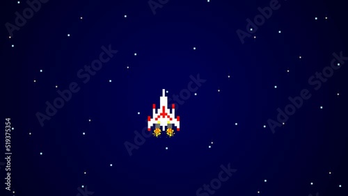  8-bit spaceship flying, old game, arcade photo