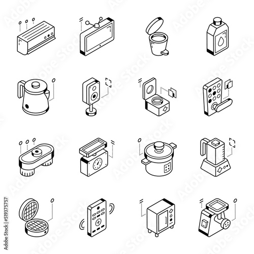 Line Isometric Icons of Housekeeping
