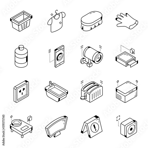 Isometric Line Icons of Kitchen Appliances

