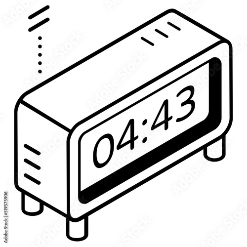 Trendy isometric line icon of digital clock 