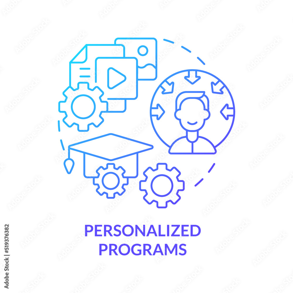 Personalized programs blue gradient concept icon. Microlearning practice abstract idea thin line illustration. Manage courses. Customize learning. Isolated outline drawing. Myriad Pro-Bold font used