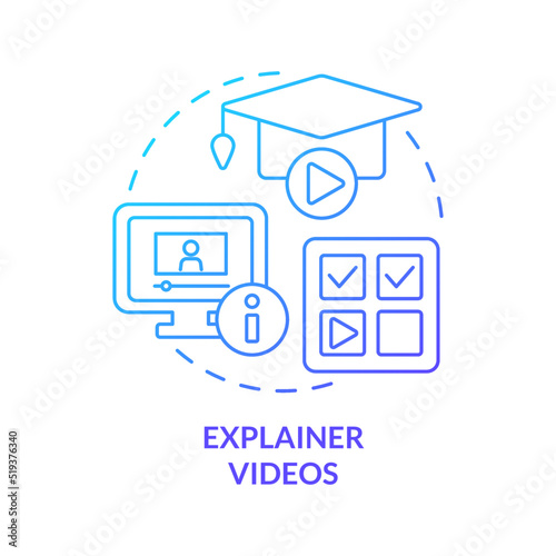 Explainer videos blue gradient concept icon. Microlearning way abstract idea thin line illustration. Small duration of content. Tutorials. Isolated outline drawing. Myriad Pro-Bold font used