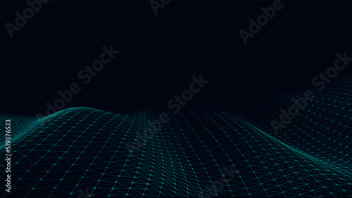 Abstract futuristic wave with moving dots. Flow of particles. Vector cyber technology illustration.