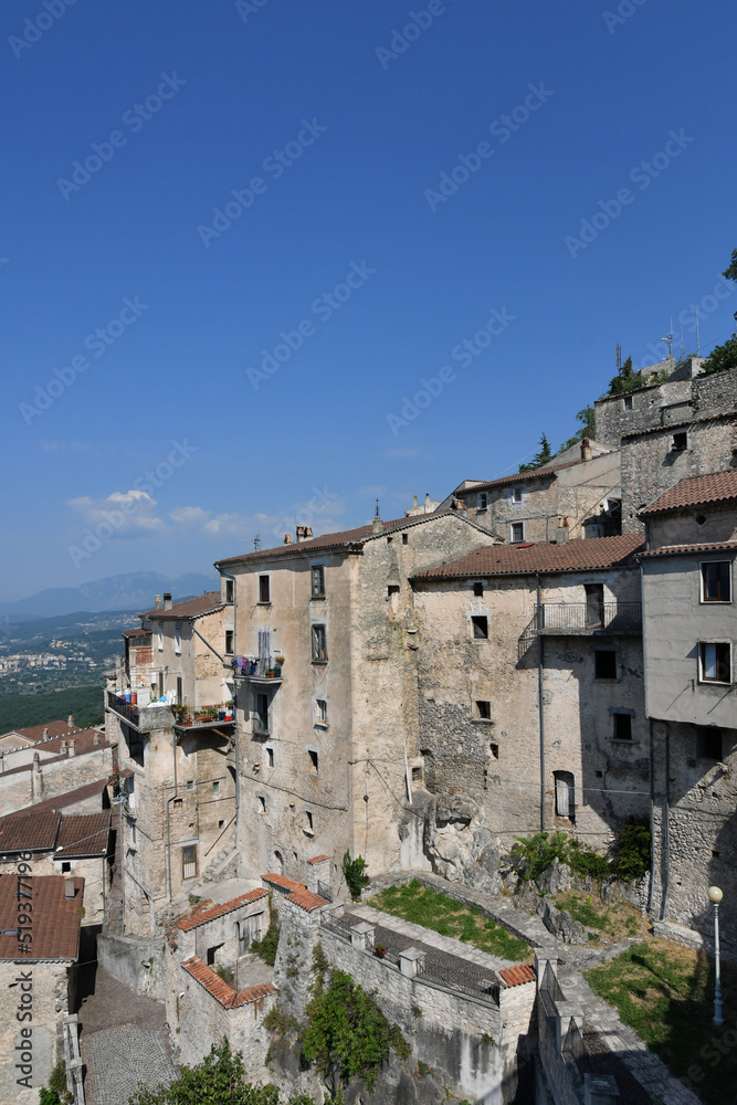 Panoramic view of the Molise village of Pesche, Italy.