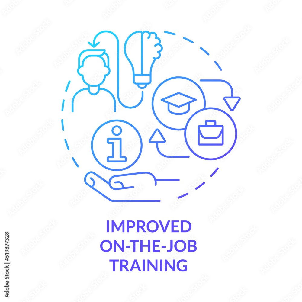 Improved on-the-job training blue gradient concept icon. Microlearning benefit abstract idea thin line illustration. Employee knowledge. Isolated outline drawing. Myriad Pro-Bold font used Improved on-the-job training blue gradient concept icon. Microlearning benefit abstract idea thin line illustration. Employee knowledge. Isolated outline drawing. Myriad Pro-Bold font used