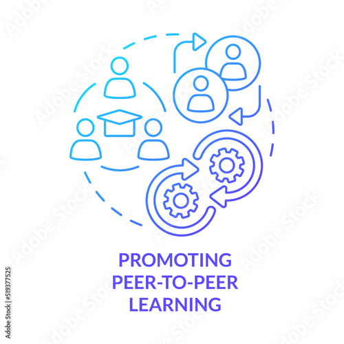 Promoting peer-to-peer learning blue gradient concept icon. Microtraining advantage abstract idea thin line illustration. Collaboration. Isolated outline drawing. Myriad Pro-Bold font used
