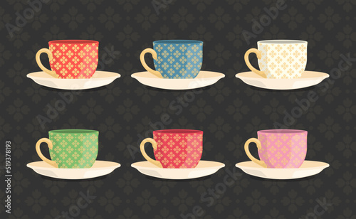 Thailand Benjarong Ceramic cup filigree decoration vector illustration