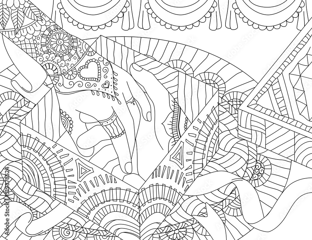 Give help as a gift black and white coloring book outline vector illustration