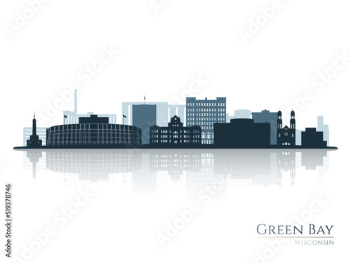 Green Bay skyline silhouette with reflection. Landscape Green Bay, Wisconsin. Vector illustration. photo