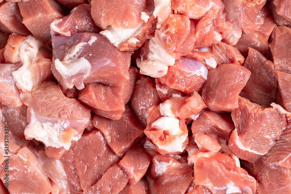 Lamb cubed meat. Close-up chopped red meat. Butcher products Lamb cubed meat. Close-up chopped red meat. Butcher products