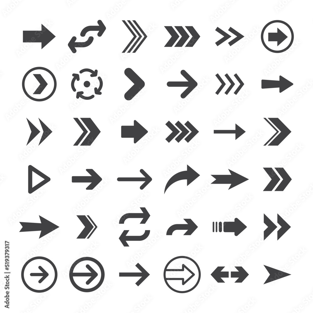 Arrows icon collections. Set of arrow vectors. Arrowheads shapes.
