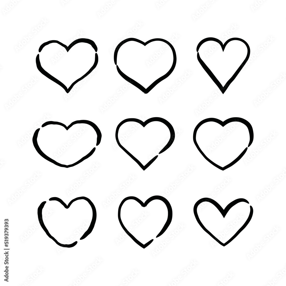 Heart doodles. Hand drawn hearts. Valentine's day love illustrations.