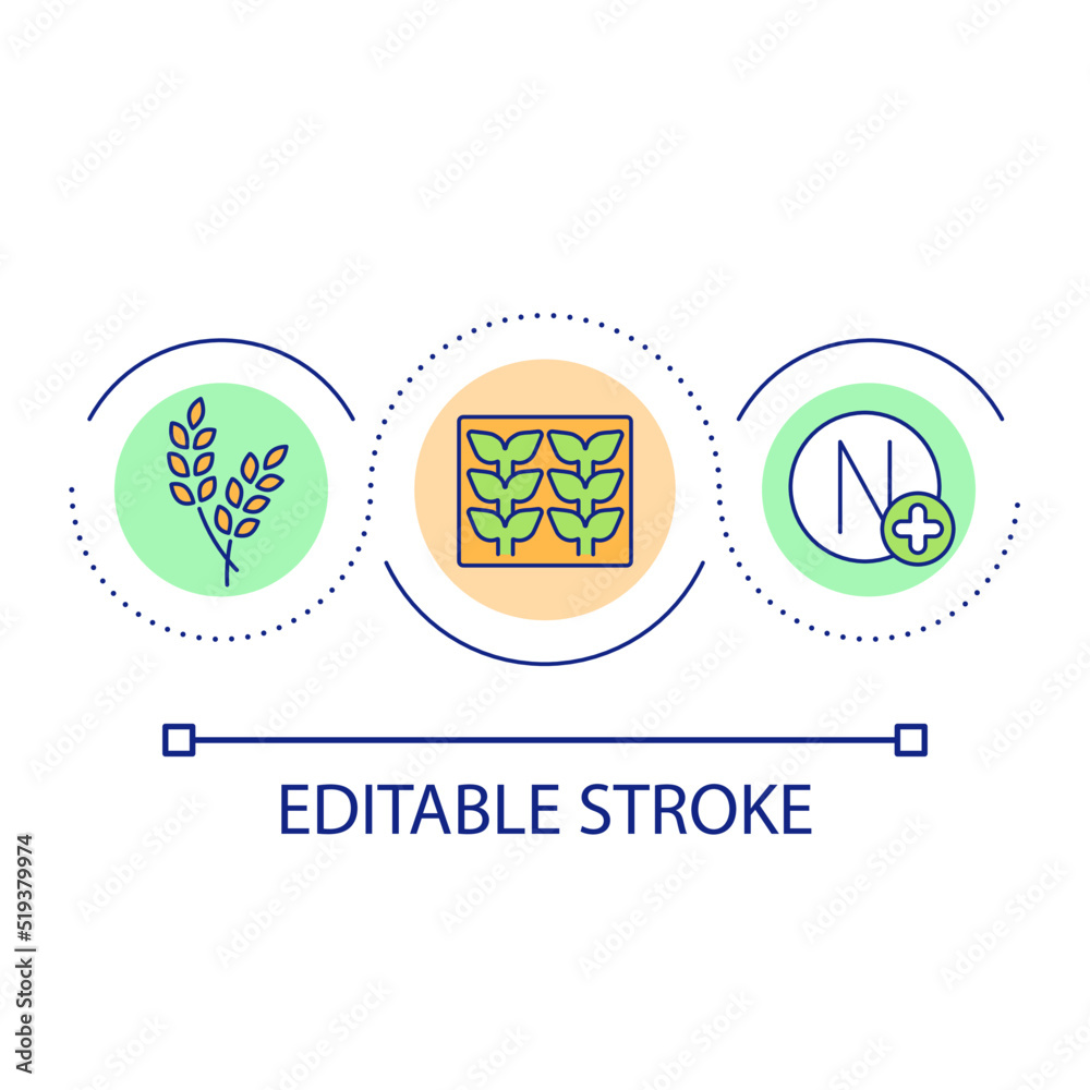 Nitrogen importance loop concept icon. Essential nutrient for plants. Seedlings. Growing grains abstract idea thin line illustration. Isolated outline drawing. Editable stroke. Arial font used