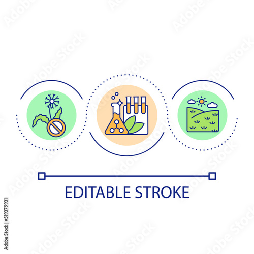 Supplements for plants and crops loop concept icon. Struggling with weed. Chemical herbicides abstract idea thin line illustration. Isolated outline drawing. Editable stroke. Arial font used