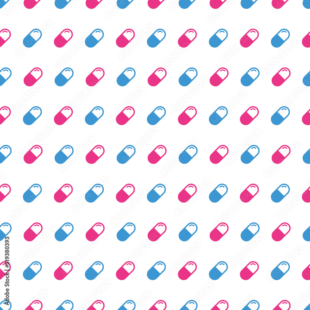 Medical pattern consisting of tablet red and cyan color on white background for decoration your project. Vector Illustration