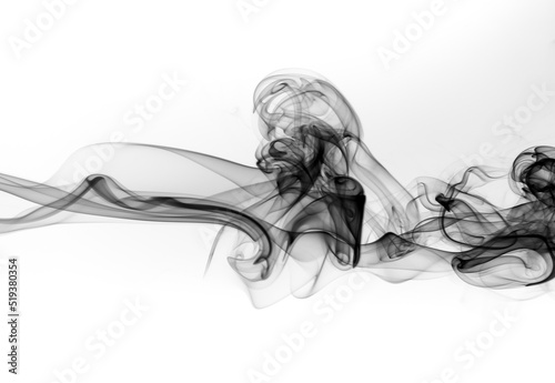 Black smoke abstract on white background, Movement of fire design