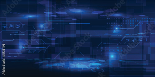 Vector illustrations of digital perspective with futuristic element decor and high digital technology concepts artwork for advertising and game development.