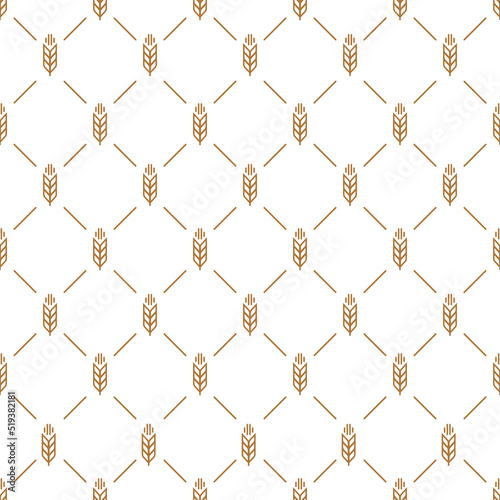 Ear seamless pattern brown color on white background for decoration natural product store, bakery market, organic shop, nature firm, ecology company, garden, farming, forest. Vector Illustration