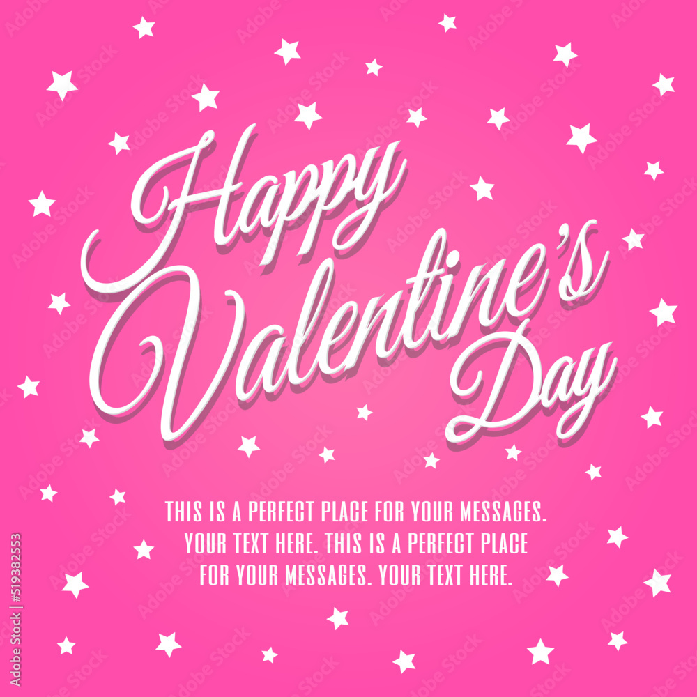Happy Valentine's day card on stars background pink color with best wishes. Vector illustration