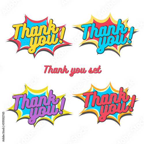 Thank you speech comics set. Vector Illustration