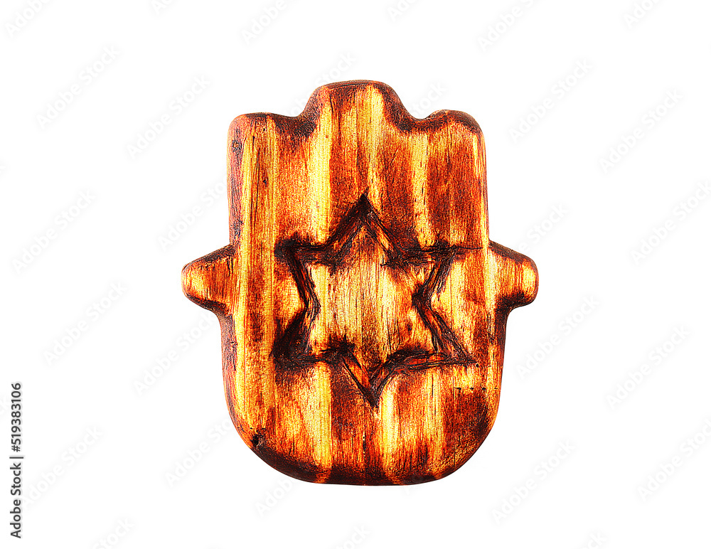 Vintage wooden Jewish Hamsa. Hamsa Hand shaped amulet for protection